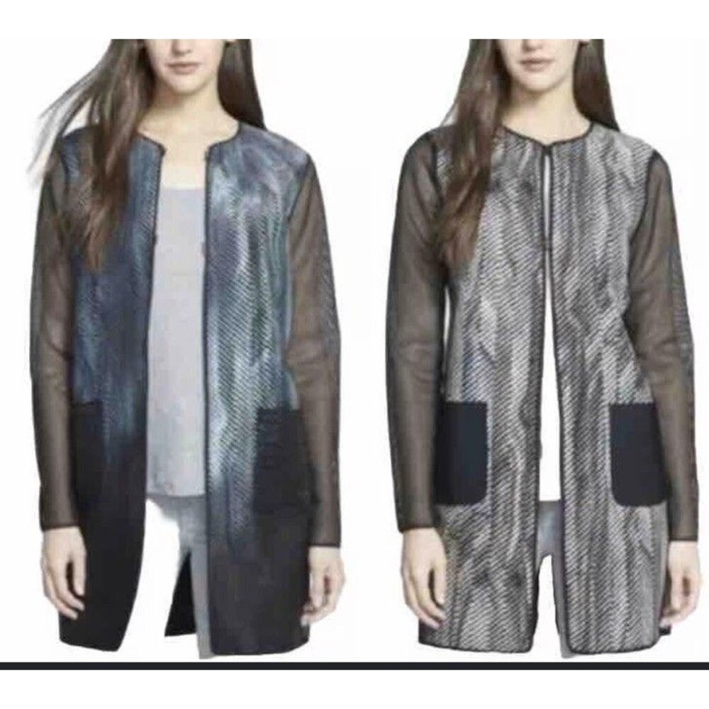 Elie Tahari Reversible Melody mesh Sleeve Coat Jacket USA Sz S Pockets $580